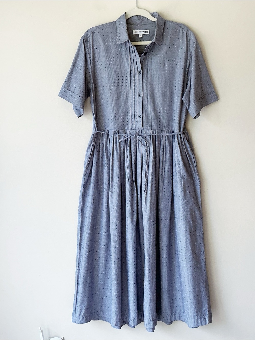 Ines de La Fressange x Uniqlo Pintuck Pleat Short Sleeve Blue Midi Dress Size M - Picture 5 of 11